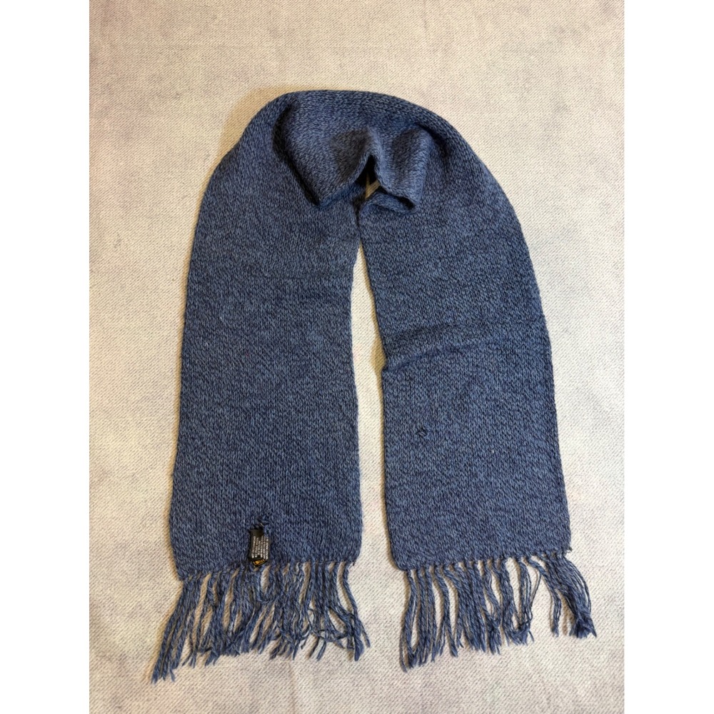 Vintage Eddie Bauer Blue Wool Blend Knit Fringed Scarf Made in USA WPL7503